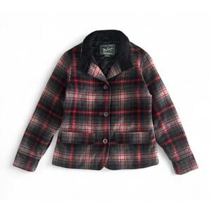 Woolrich Women’s Black Red Plaid Wool Jacket Button Quilted Size M